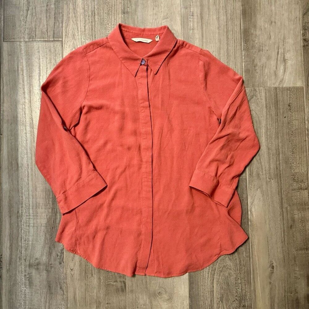 Soft Surroundings Tunic Top Orange Cotton Gauzy Button Up Shirt Over Sized Long